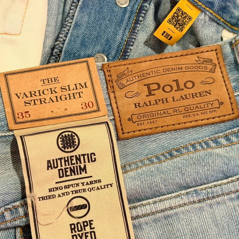 Polo Ralph Lauren The Varick Slim Straight Distressed Sun Faded Jeans Size 35x30